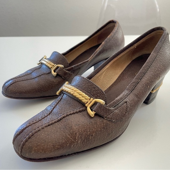 Vintage 70s Gucci Block Heel Loafers with Gold Accent Size 35 - Picture 5 of 11